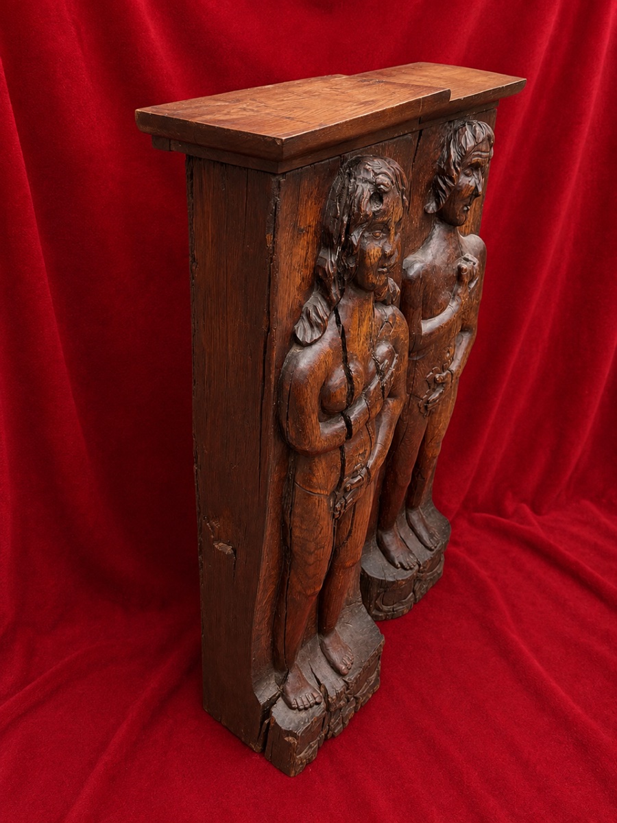 Pair Of 18th-century Carved Caryatid Pilasters Depicting Adam And Eve-photo-2