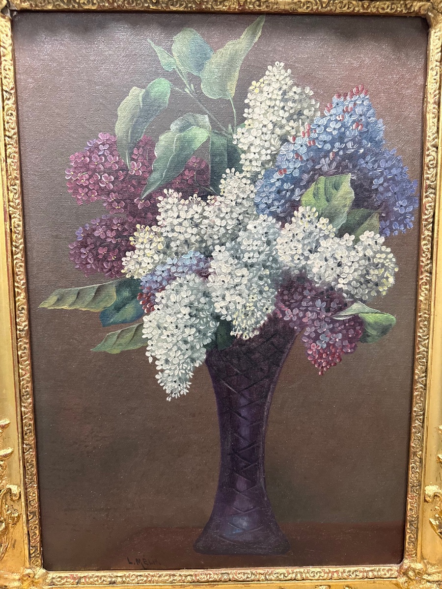 Oil On Canvas Painting By L. Melin, *bouquet Of Flowers*-photo-2