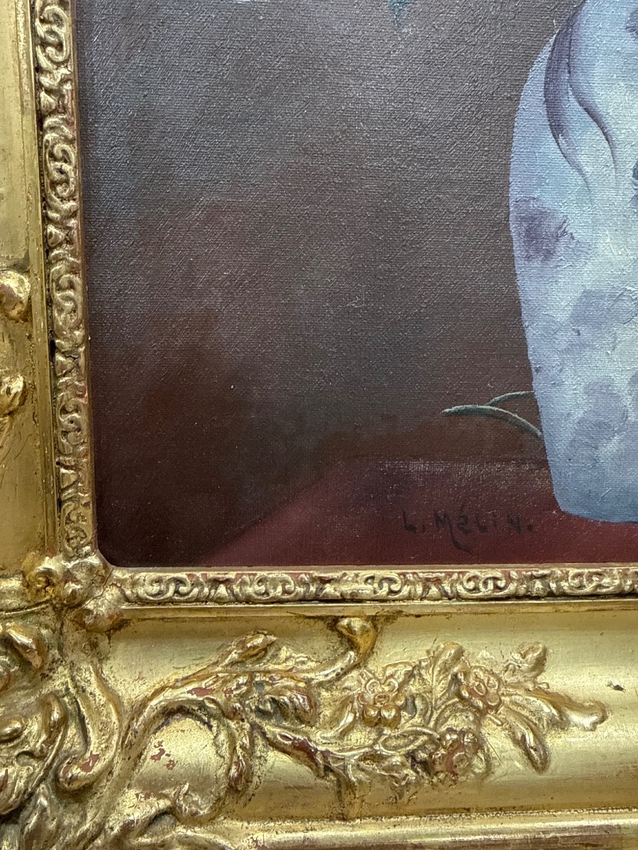Oil On Canvas Painting By L. Melin, *bouquet Of Flowers*-photo-4
