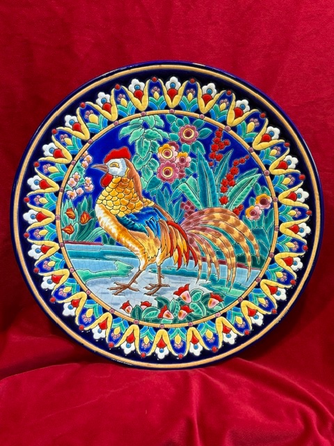 Longwy Enamel Plate, "rooster" Model