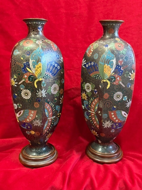 Pair Of Cloisonné Enamel Vases From Japan, Meiji Era