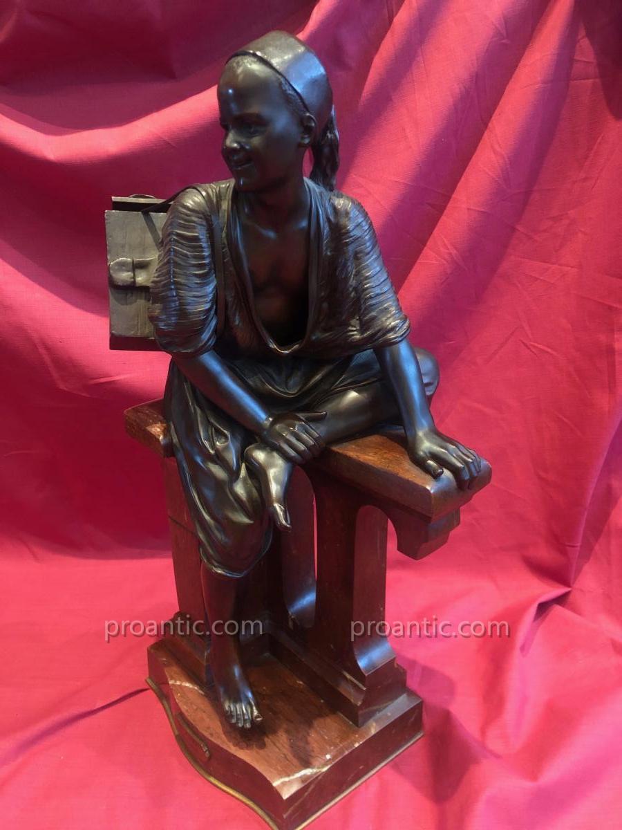 Bronze Sculpture Edouard Pepin Young Shoeshine Arabian-photo-2