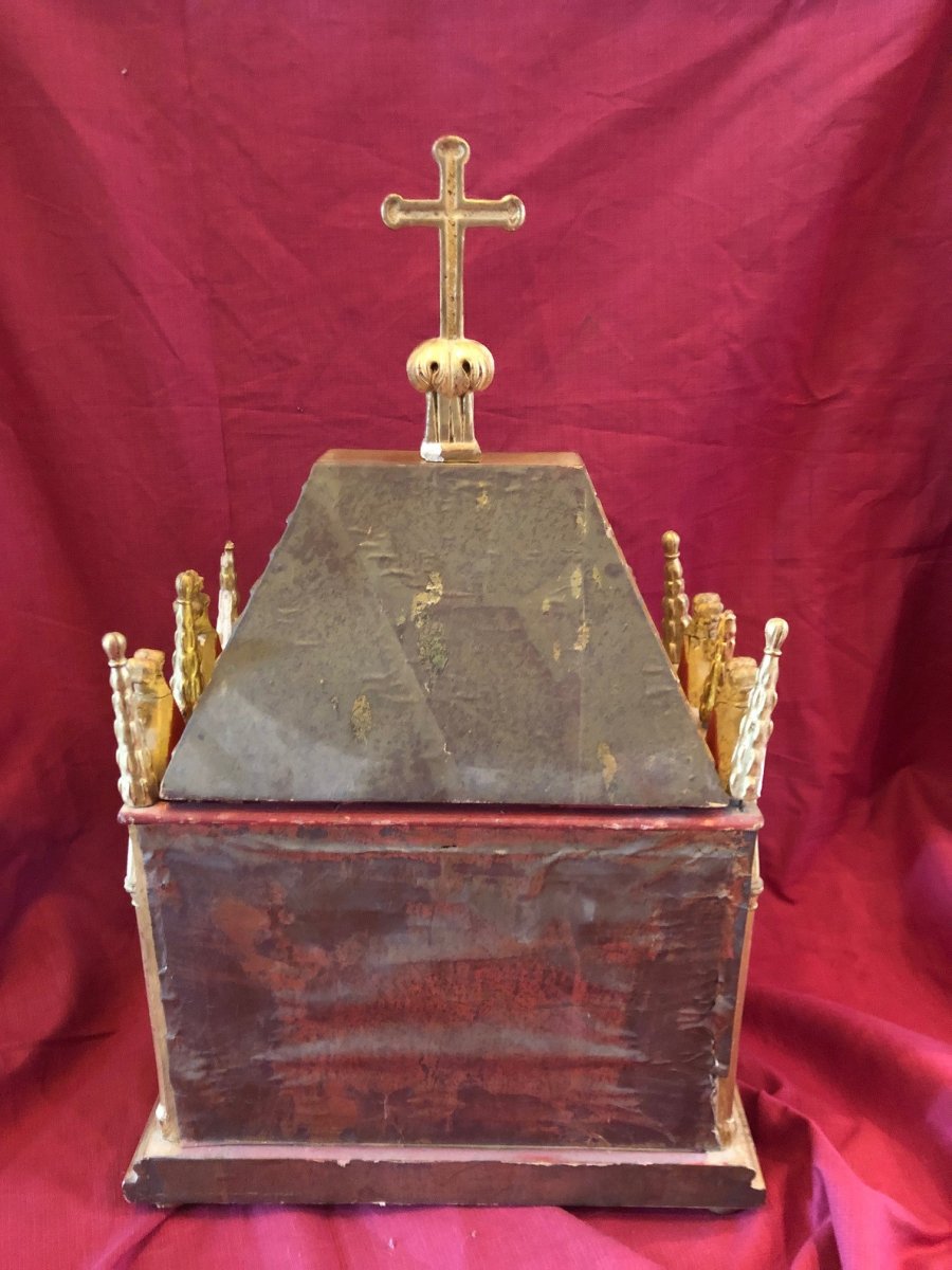 Reliquaire De Chasse Bois Dore Chapelle Neo Gothique XIX Eme-photo-1