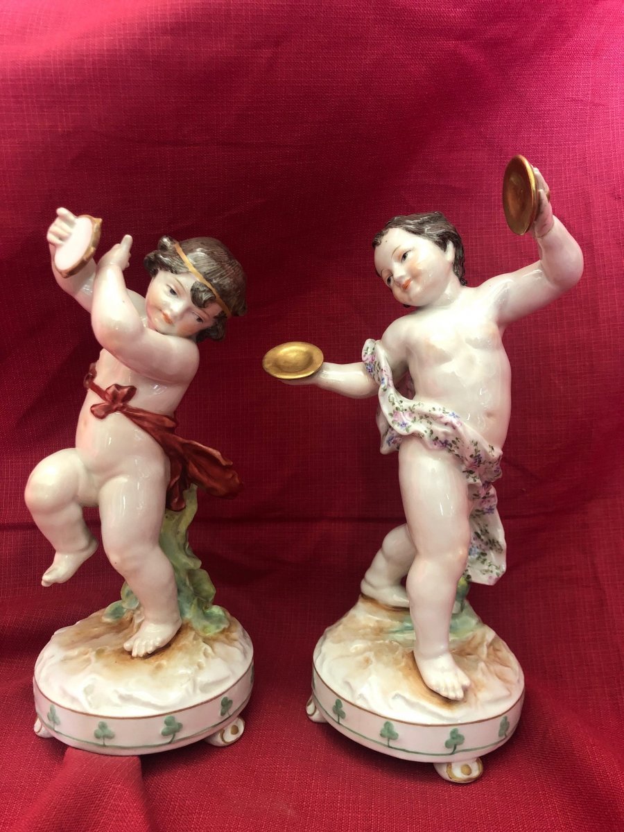 Paire Statues Chérubins Porcelaine Allemande XIX ème