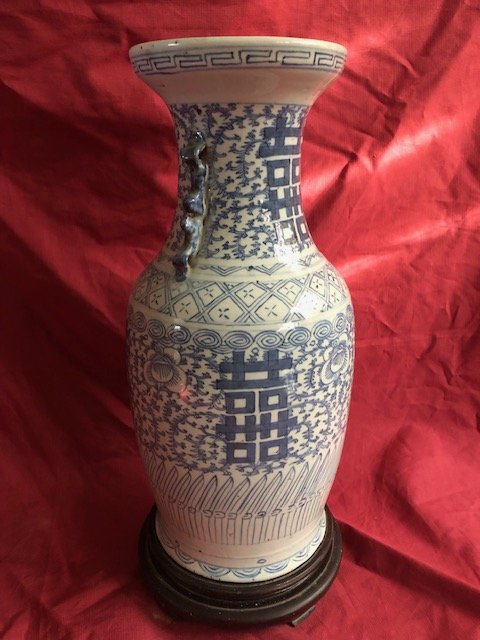 Grand vase Balustre En Porcelaine Blanc Et Bleu  Chine XX Eme-photo-2
