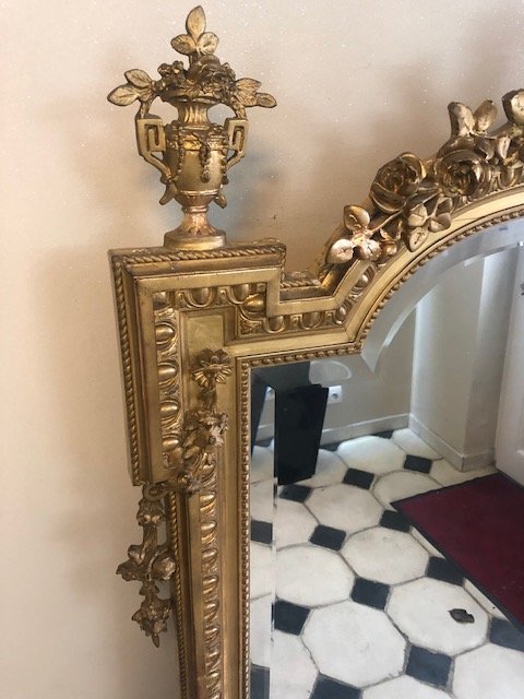 Grand Miroir De Cheminée En Bois Et Stuc Doré d'époque Napoléon III-photo-2