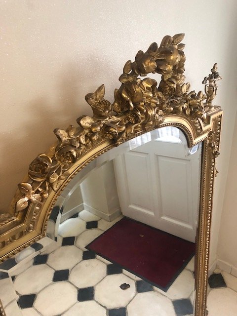 Grand Miroir De Cheminée En Bois Et Stuc Doré d'époque Napoléon III-photo-3