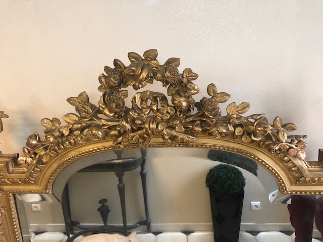 Grand Miroir De Cheminée En Bois Et Stuc Doré d'époque Napoléon III-photo-4