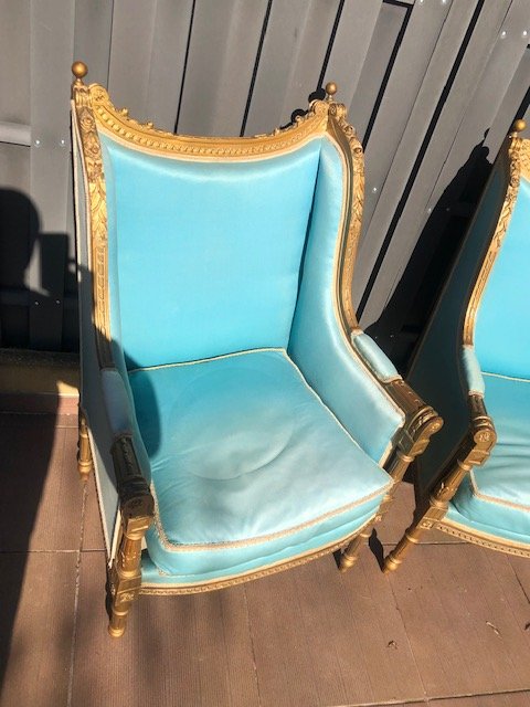 Paire De Fauteuils Louis XVI Oreilles Du XIX ème-photo-3