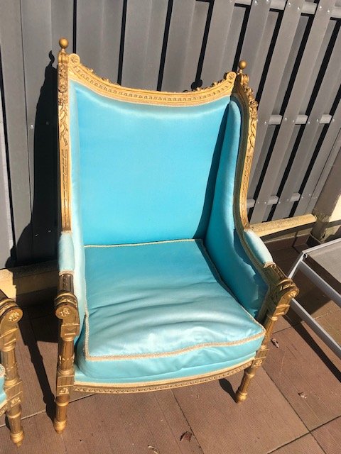 Paire De Fauteuils Louis XVI Oreilles Du XIX ème-photo-4