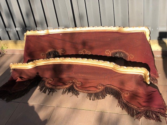 Paire De Cantonnière Rideau Louis XVI Bois Doré-photo-2
