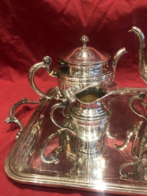 Service A The Et Cafe En Metal Argente Ercuis Style Louis XV-photo-3