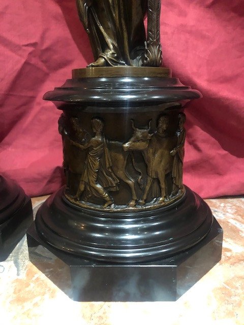 Paire Flambeaux Statue Bronze Allegorique XIX Eme-photo-2