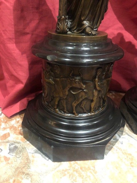 Paire Flambeaux Statue Bronze Allegorique XIX Eme-photo-4