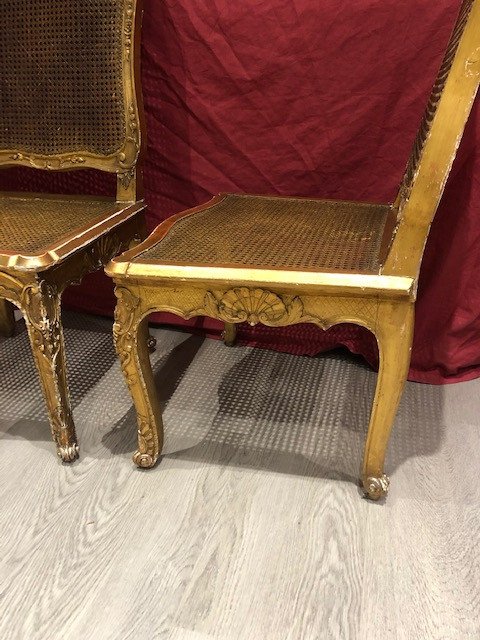 Paire De Chaises Fauteuils Louis XV En Bois Doré Du XIX ème-photo-2