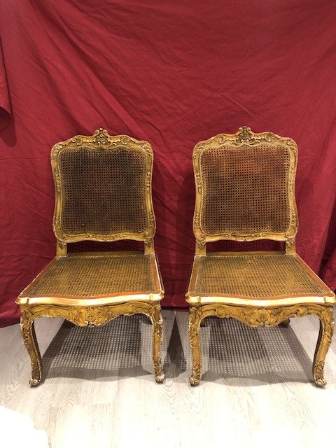 Pair Of Louis XV Armchairs Chairs In Golden Wood From XIX-photo-3