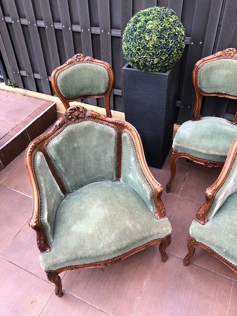 Set Armchairs Chairs Louis XV Rocaille XIX Eme-photo-2