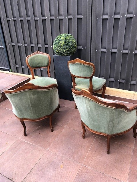 Set Armchairs Chairs Louis XV Rocaille XIX Eme-photo-4