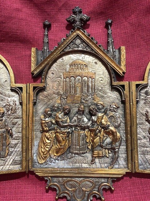 Reliquaire Triptyque En Bronze-photo-3