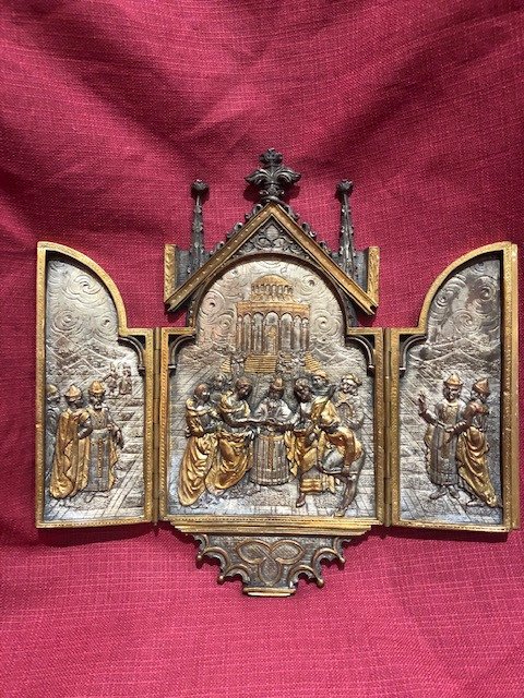 Reliquaire Triptyque En Bronze