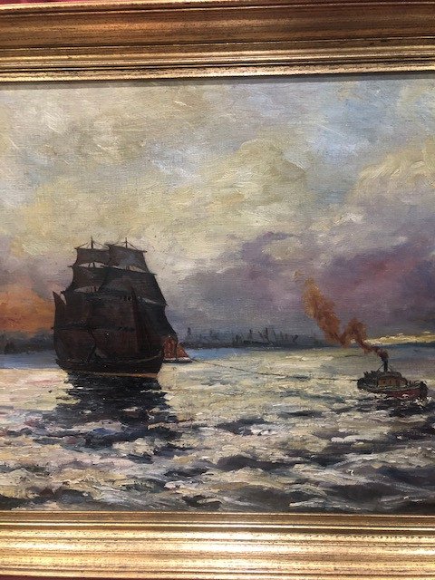 Grand Tableau Marine Huile Sur Toile XIX Eme-photo-3