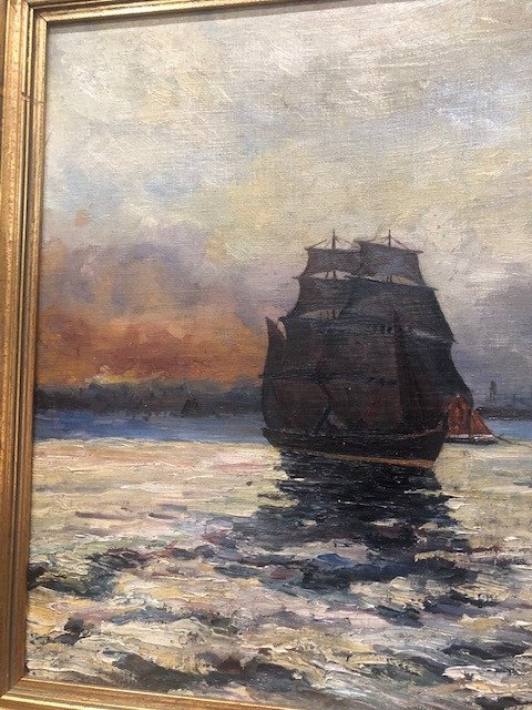 Grand Tableau Marine Huile Sur Toile XIX Eme-photo-4