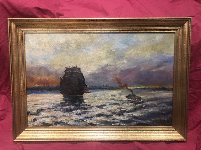 Grand Tableau Marine Huile Sur Toile XIX Eme