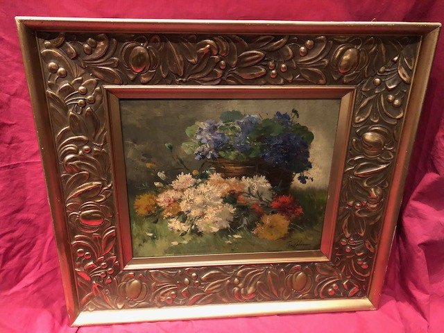 Table Oil On Canvas P. Valmont Alias Eugene Henri Cauchois 1850-1911