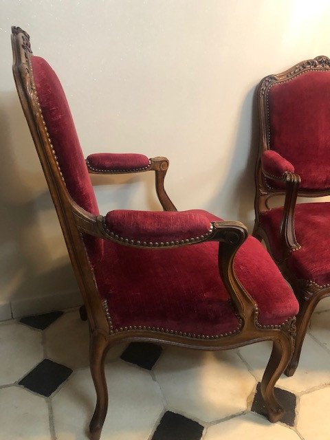 Pair Of Louis XV Style Armchairs In Walnut From XIX-photo-4