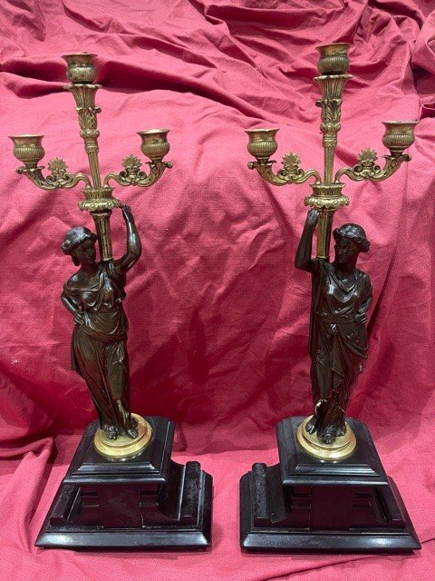 Important Pair Of Bronze Torches Napoleon III Period