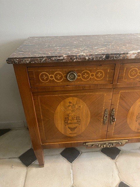 Buffet Bas Style Louis XVI En Marqueterie XIX Eme-photo-2