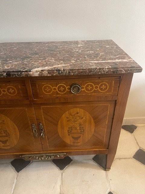 Buffet Bas Style Louis XVI En Marqueterie XIX Eme-photo-3