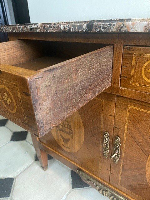 Buffet Bas Style Louis XVI En Marqueterie XIX Eme-photo-1