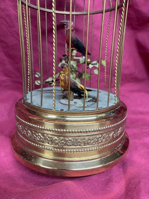 Musical Bird Cage Automaton In Golden Metal-photo-2