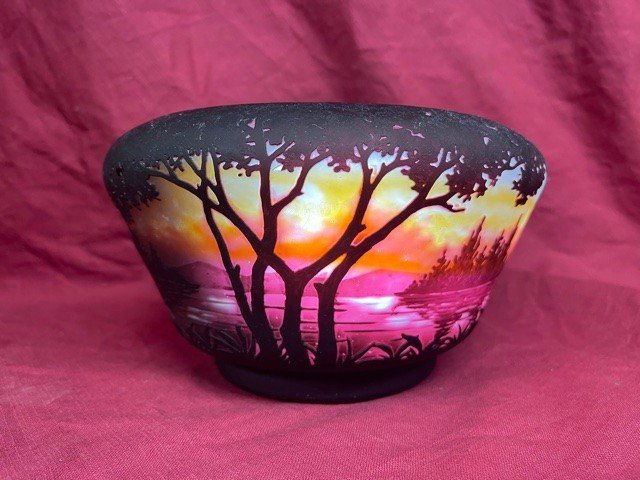 Important Art Nouveau Cup Daum Nancy Circa 1910 Lake Landscape-photo-2