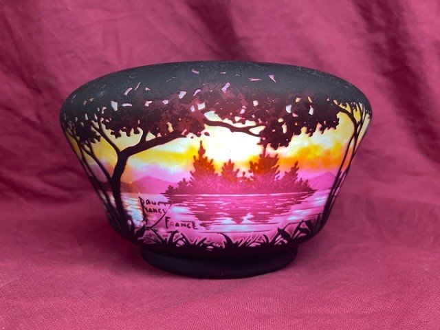 Important Art Nouveau Cup Daum Nancy Circa 1910 Lake Landscape