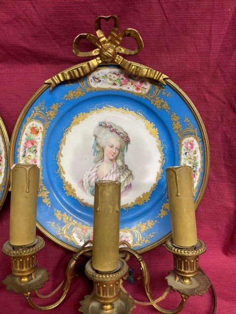 Pair Of Porcelain Wall Lights From Sevres Gilt Bronze XIX-photo-3