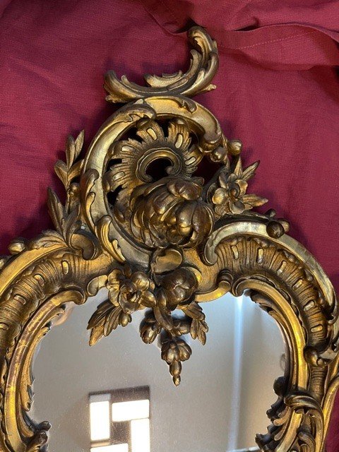 Miroir Bois Doré Rocaille Style Louis XV époque Napoléon III-photo-2