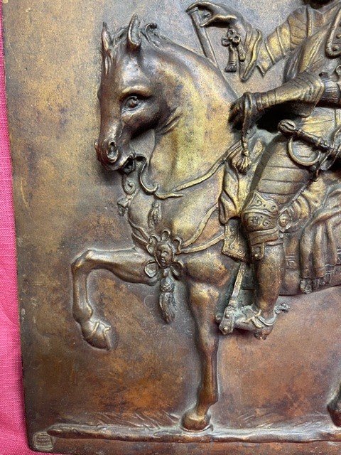 Bronze Plate Countess Valentine De Biencourt (1839-1929) Henri De Montmorency On Horseback-photo-2