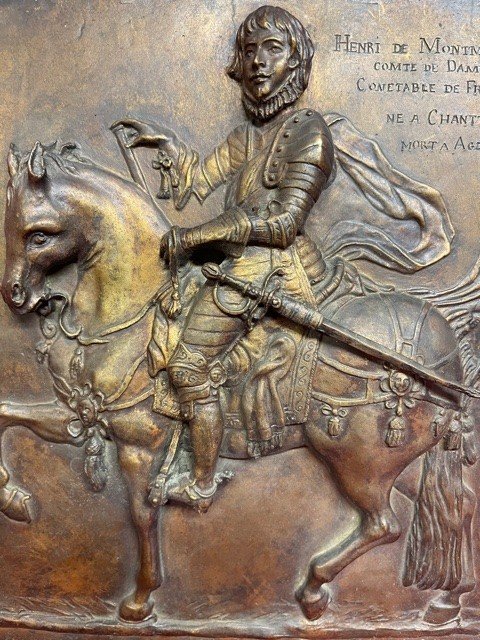 Plaque En Bronze Comtesse Valentine De Biencourt (1839-1929) Henri De Montmorency à Cheval -photo-3