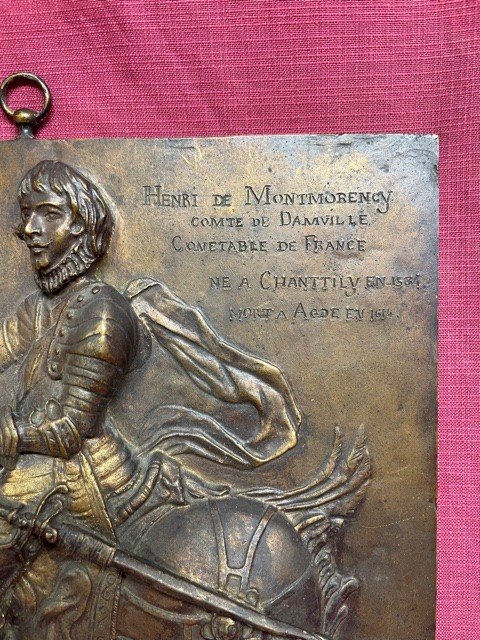 Plaque En Bronze Comtesse Valentine De Biencourt (1839-1929) Henri De Montmorency à Cheval -photo-4
