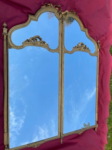 Louis XVI Style Golden Wood Mirror Screen-photo-2