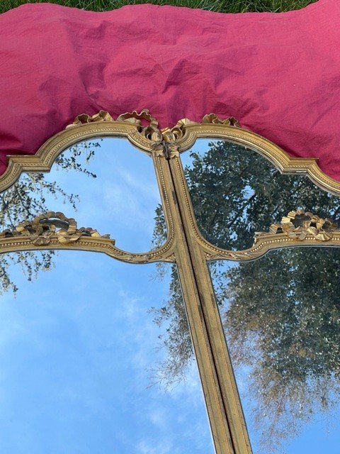 Louis XVI Style Golden Wood Mirror Screen-photo-1