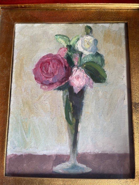 Oil On Canvas Painting Bouquet Of Flowers Galerie Salvetti Milano-photo-2