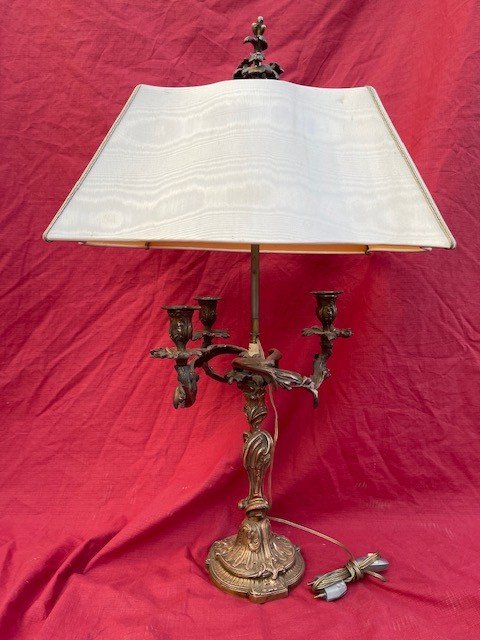 Lampe Bougeoir 3 Feux En Bronze De Style Louis XV