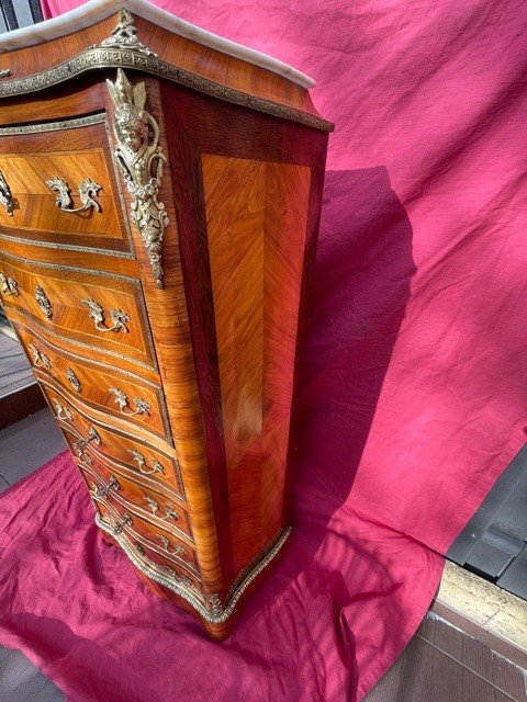 Majestueux Secrétaire De Dame Galbé En Marqueterie Epoque Napoleon III-photo-2