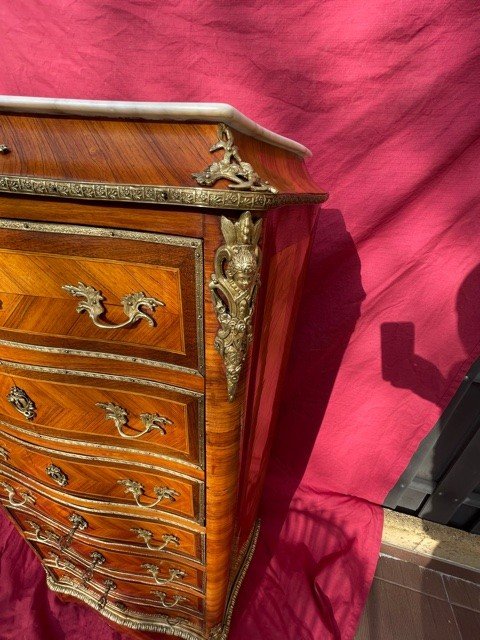Majestueux Secrétaire De Dame Galbé En Marqueterie Epoque Napoleon III-photo-3
