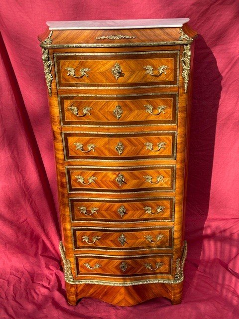 Majestueux Secrétaire De Dame Galbé En Marqueterie Epoque Napoleon III