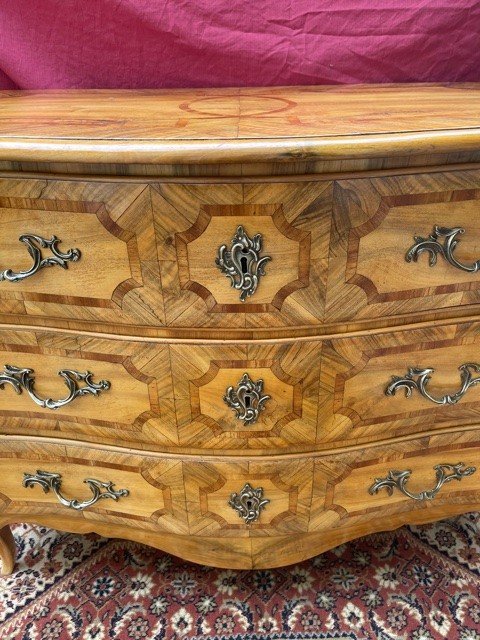 Alsatian Curved Commode XVIII Eme Louis XV Marquetry-photo-3