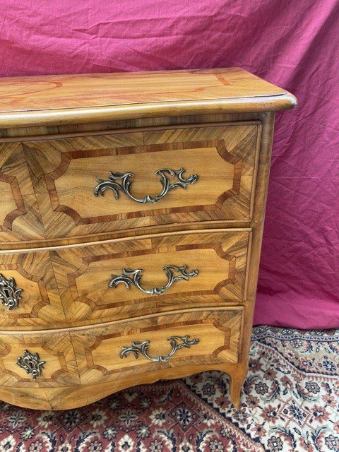 Alsatian Curved Commode XVIII Eme Louis XV Marquetry-photo-4